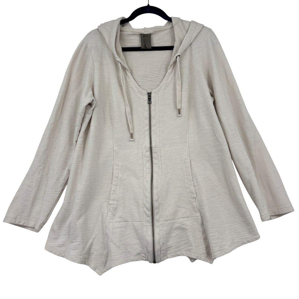 XCVI Full Zip Hoodie Shirt Jacket Size XXL Cream Slub Knit Flared Cotton